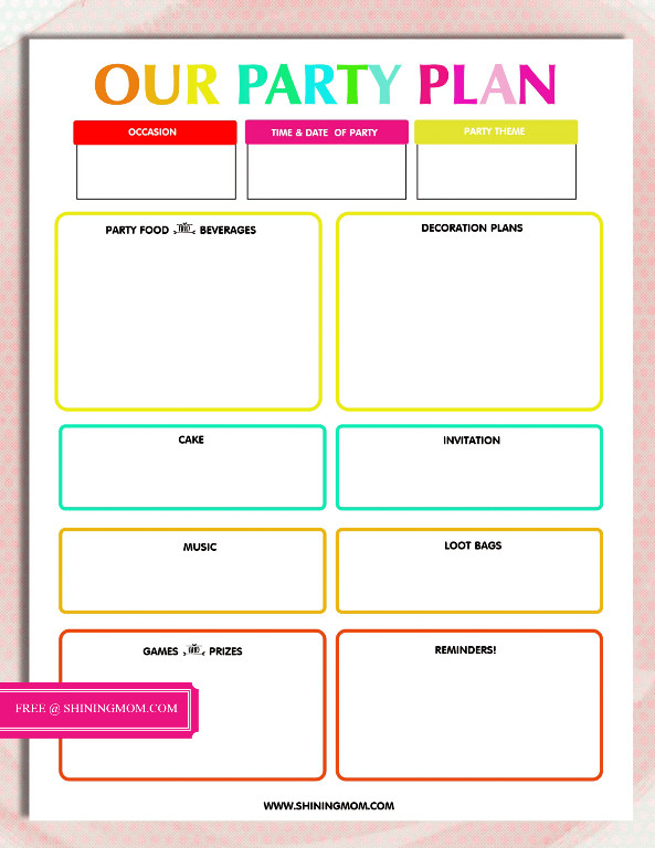 Birthday Party Organizer
 Free Printable Party Planning Template