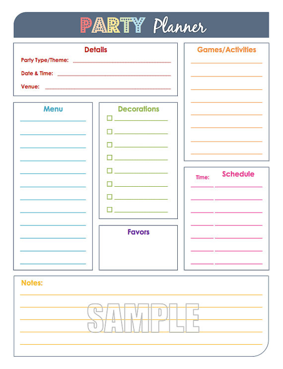 Birthday Party Organizer
 Party Planner and Party Guest List Set Editable Organizing