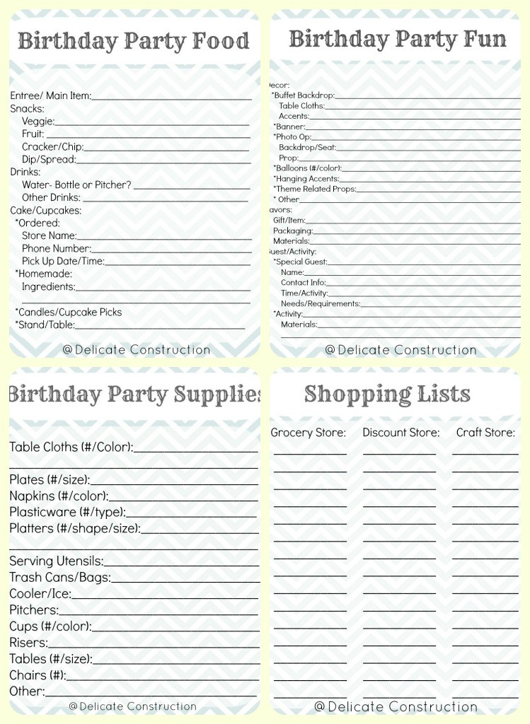 Birthday Party Organizer
 Birthday Party Planning Printables Delicate Construction