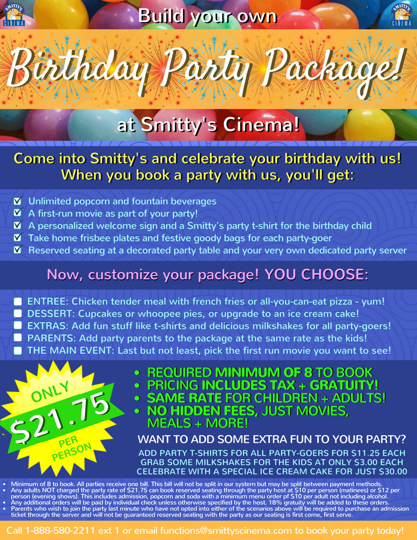 Birthday Party Packages
 Birthday Parties & Gatherings Smitty s Cinema