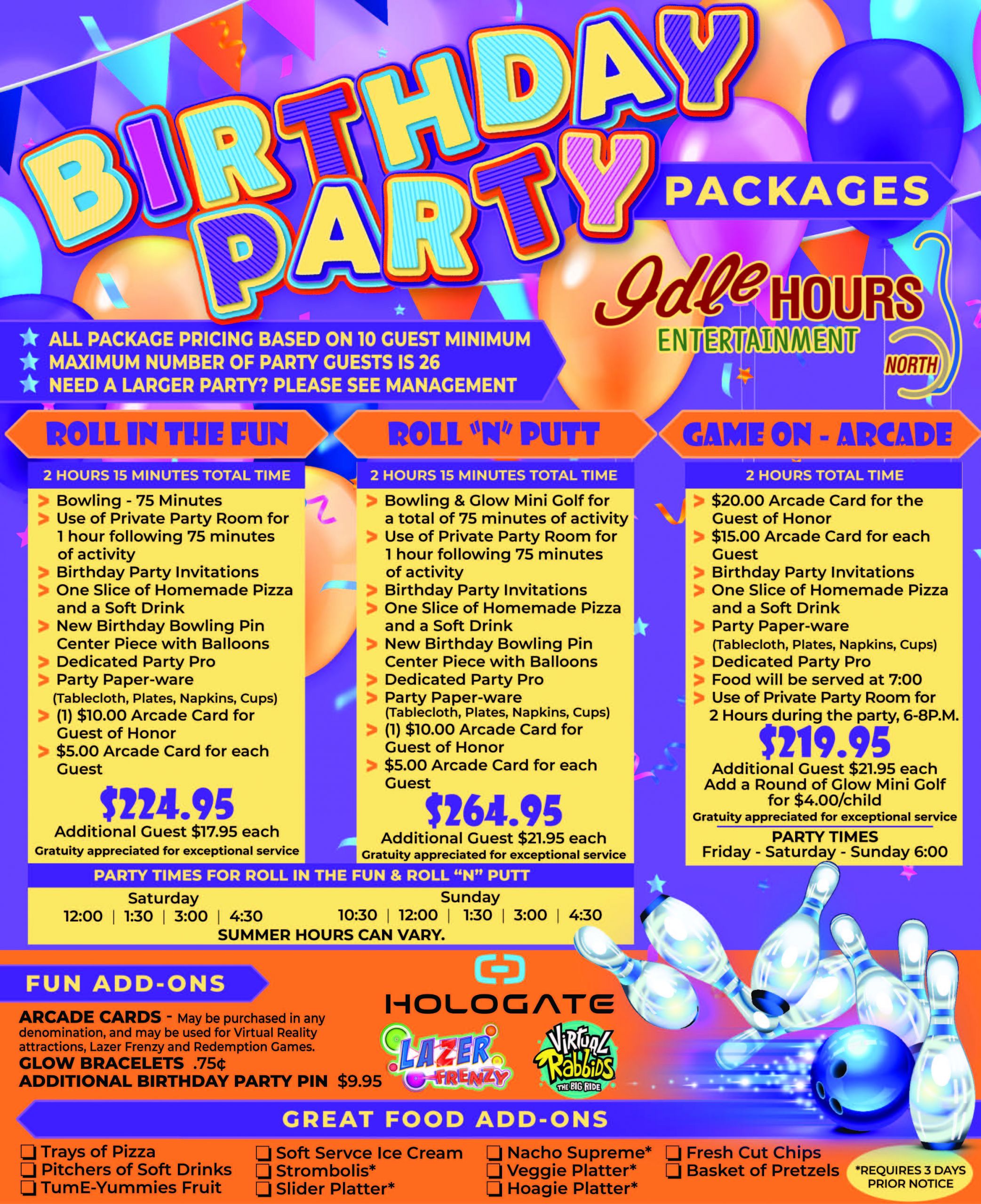 Birthday Party Packages
 Idle Hours North Youth & Adult Parties