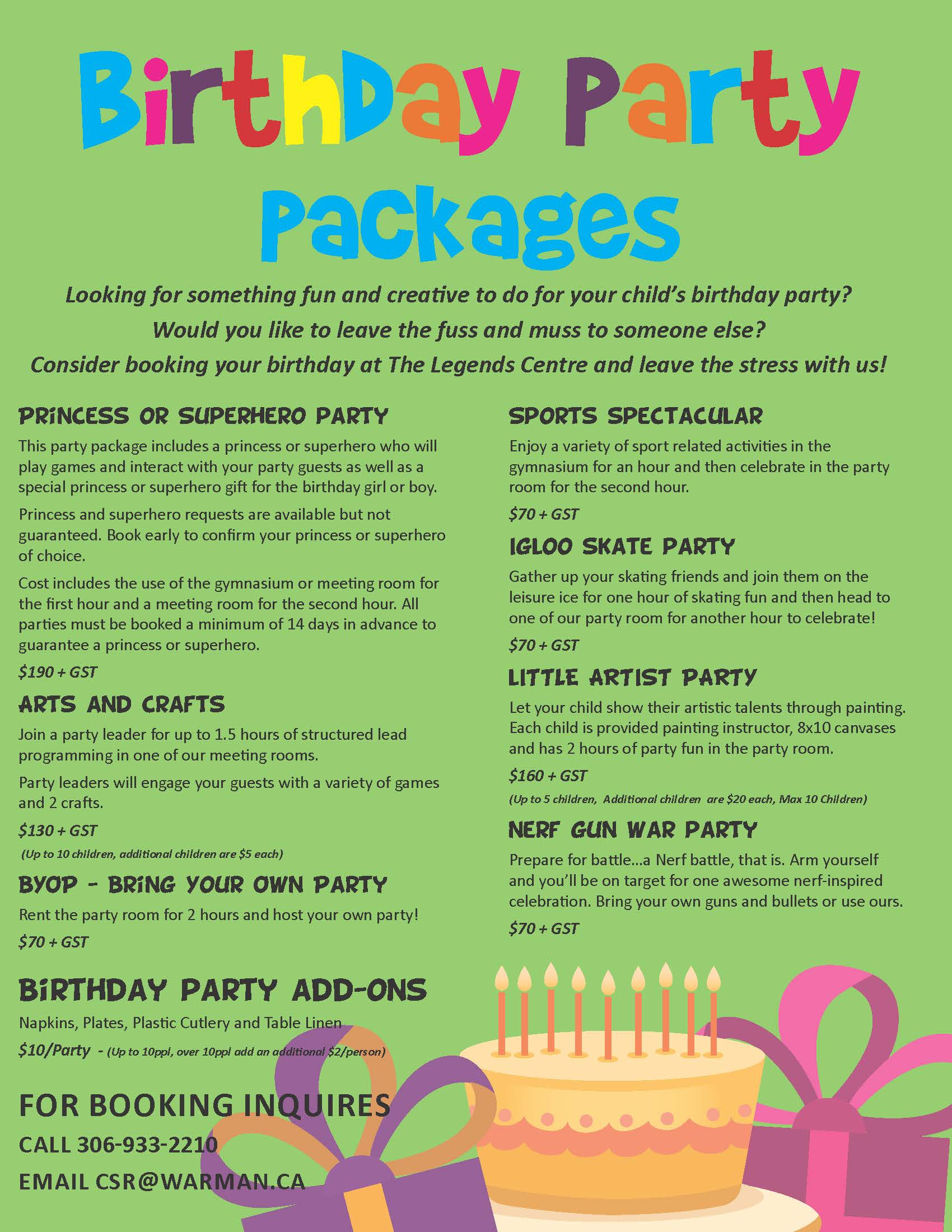 Birthday Party Packages
 Birthday Party Packages Legends Centre