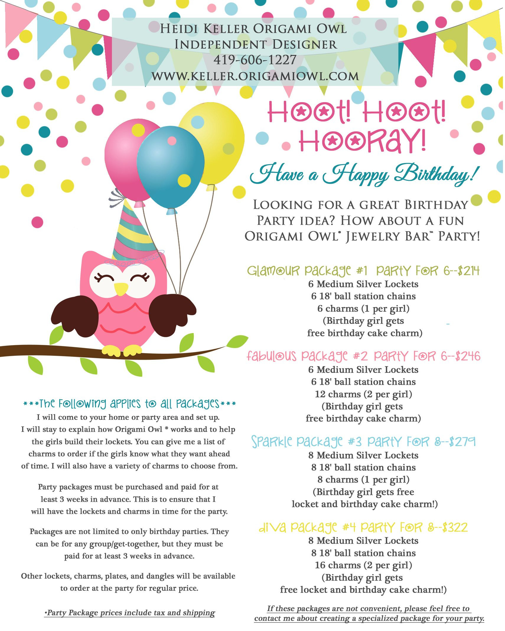 Birthday Party Packages
 Origami Owl Jewelry Bar Birthday Party Packages Diva for a
