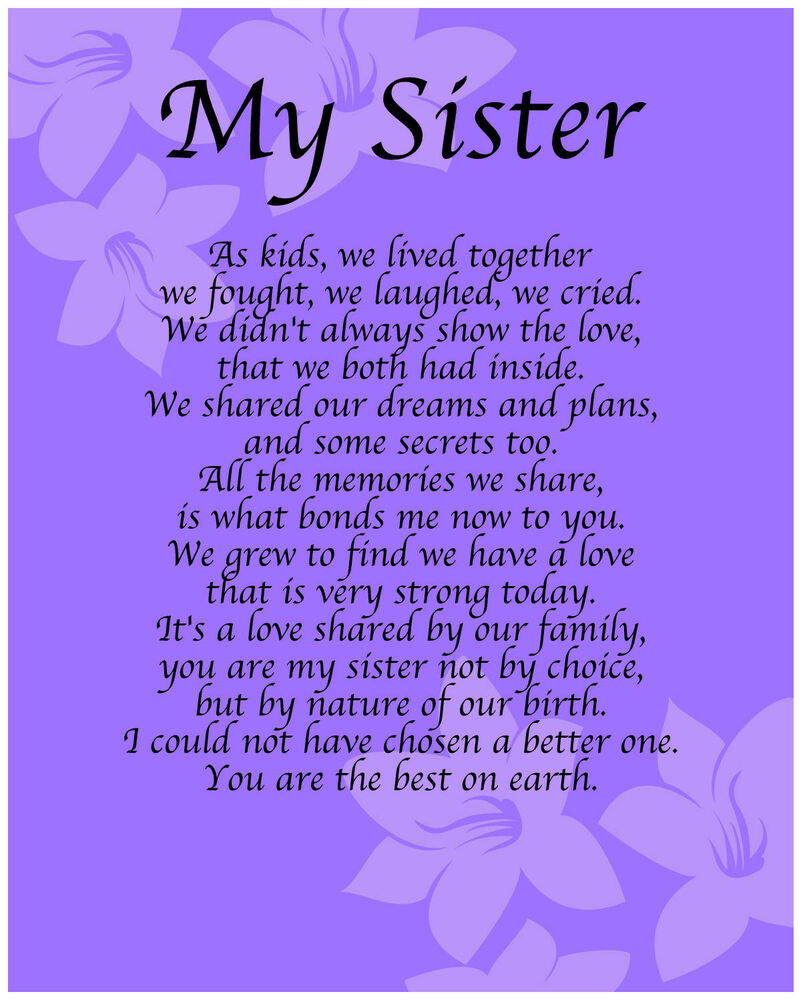 Birthday Quotes For Sister
 Personalised My Sister Poem Birthday Anniversay Leaving