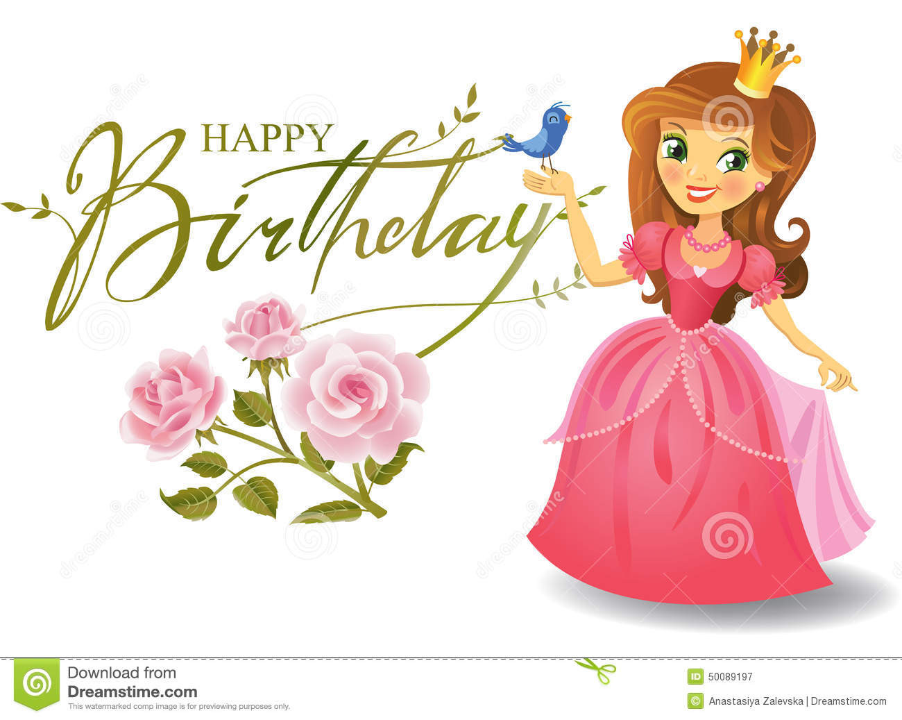Birthday Wishes For Kid Girl
 Happy Birthday Princess Greeting Card Stock Vector