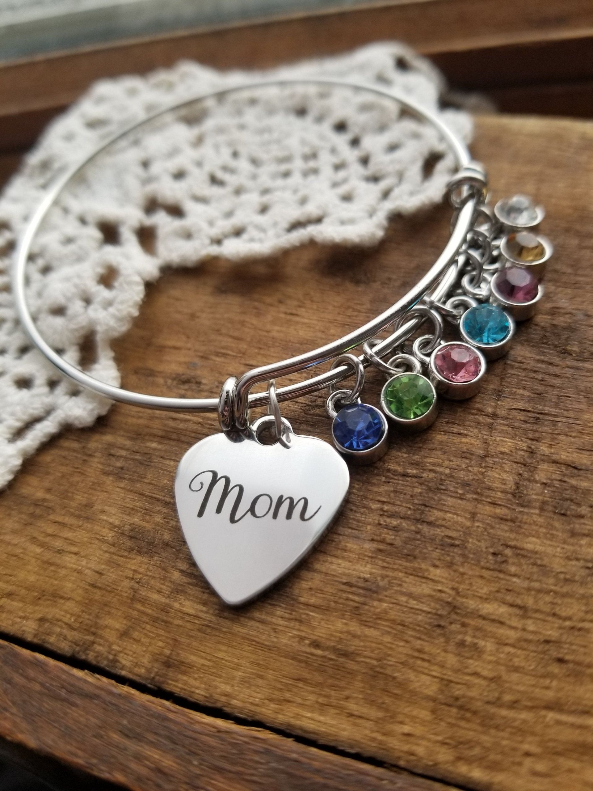 Birthstone Bracelet For Mom
 Gift for mom birthstone bracelet mom jewelry Mom bangle