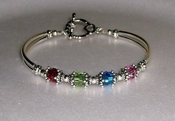 Birthstone Bracelet For Mom
 Birthstone Mother s Bangle Bracelet by beadedjewelryforyou