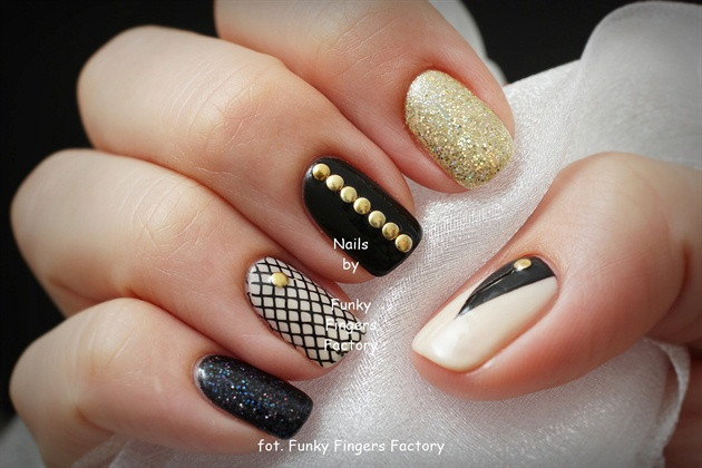 Black And Nude Nail Designs
 Black & Nude studded Gelish nails Nail Art Gallery