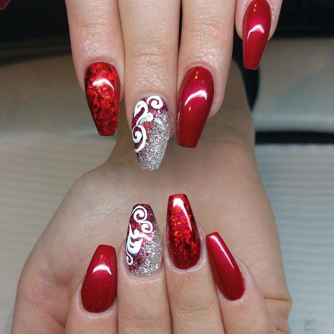 Black And Red Glitter Nails
 26 Red and Silver Glitter Nail Art Designs Ideas