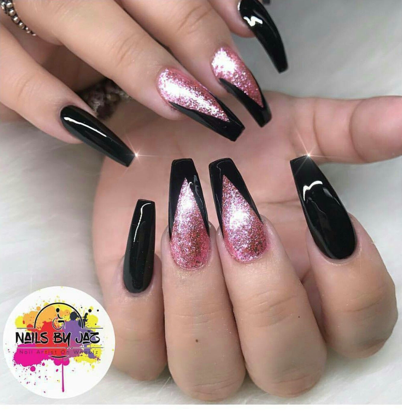 Black And Red Glitter Nails
 pink black nails