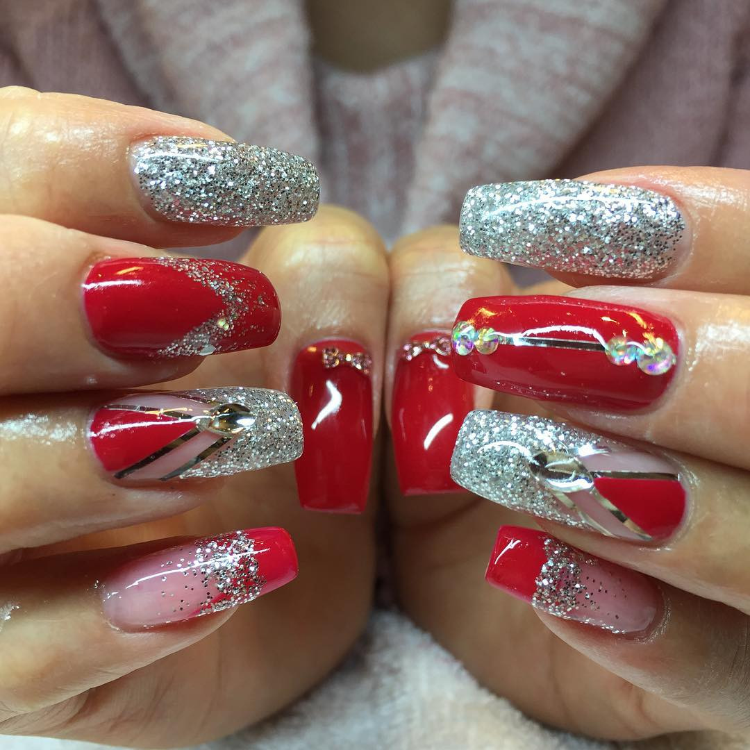 Black And Red Glitter Nails
 40 Latest Red And Silver Nail Art Design Ideas