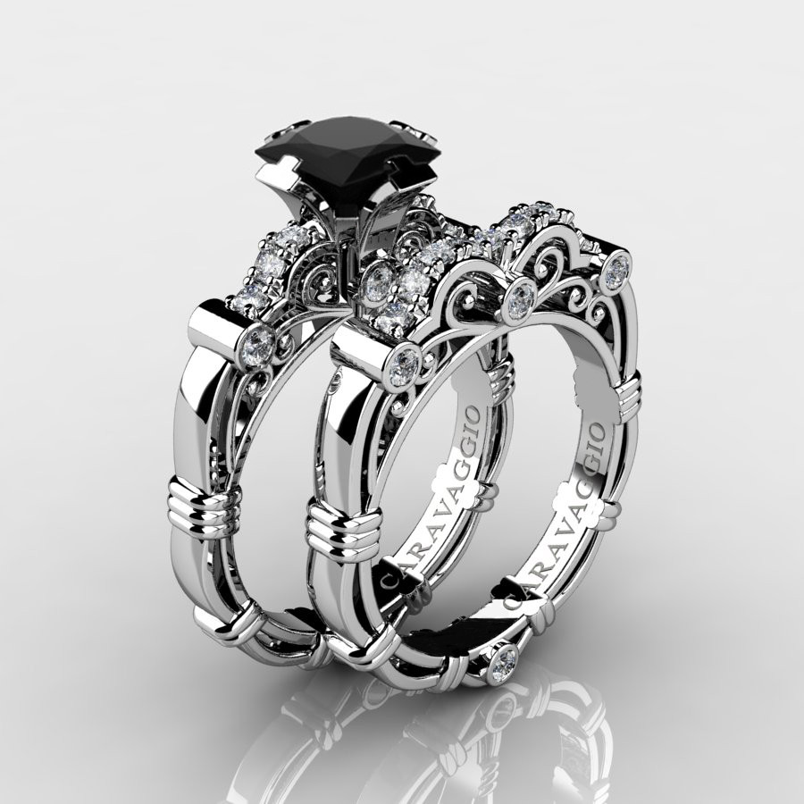Black And White Diamond Engagement Ring
 Art Masters Caravaggio 14K White Gold 1 25 Ct Princess
