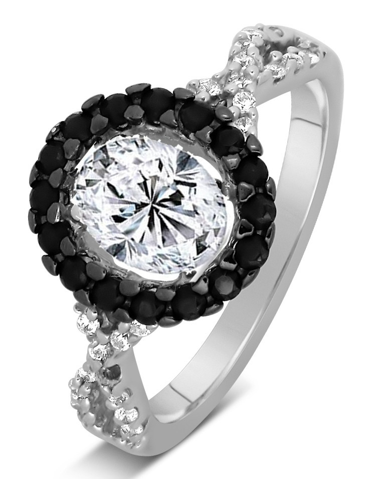 Black And White Diamond Engagement Ring
 Unique 1 Carat Black and White Oval Diamond Halo