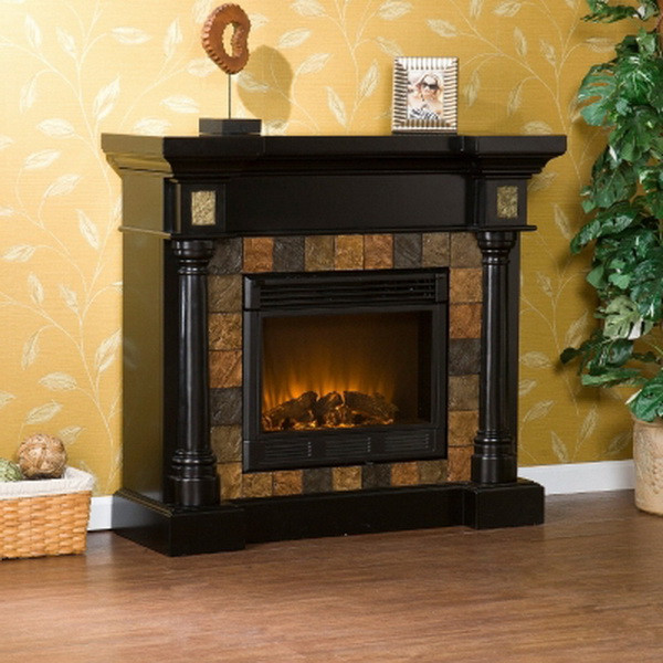 Black Corner Electric Fireplace
 New Black Electric Fireplace with Slate Tile Surround for