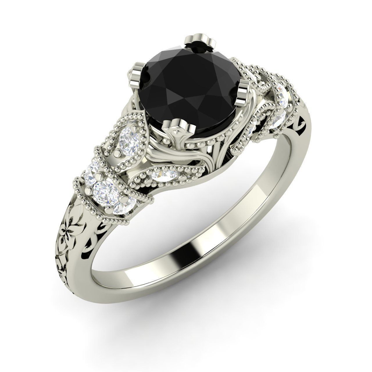 Black Diamond Ring Engagement
 Certified Black Diamond & SI Diamond Engagement Ring In