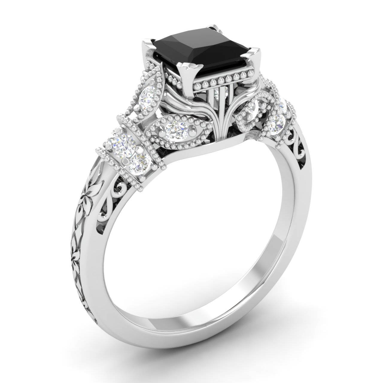 Black Diamond Ring Engagement
 Black Diamond Engagement Ring 14K Gold RingWhite Gold