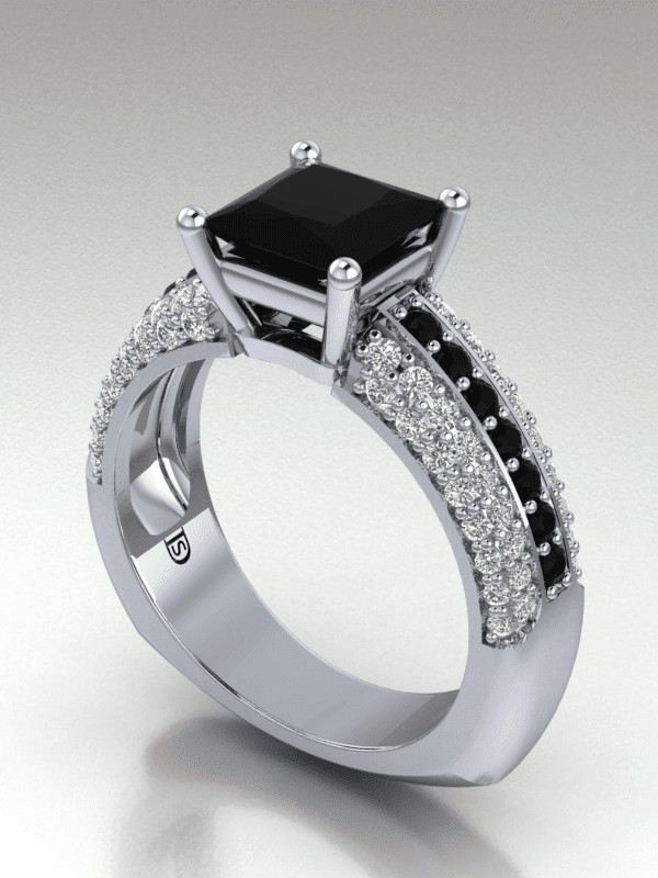Black Diamond Ring Engagement
 Exclusive Princess Cut Black Diamond Engagement Ring