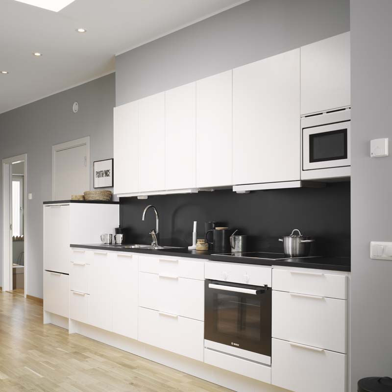 Black White And Grey Kitchen
 decordots modern white kitchen with black wall
