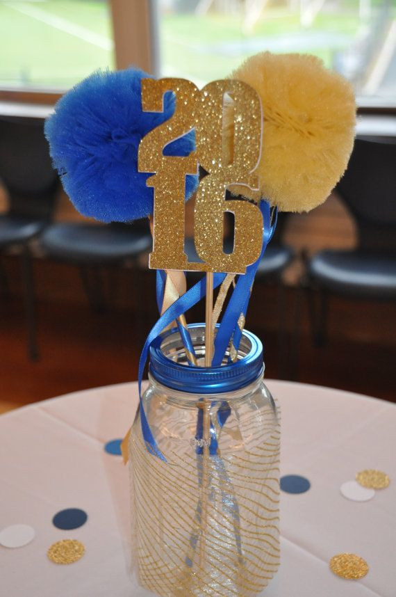 Blue And Gold Graduation Party Ideas
 Graduation Centerpiece Blue and Gold or Any High by