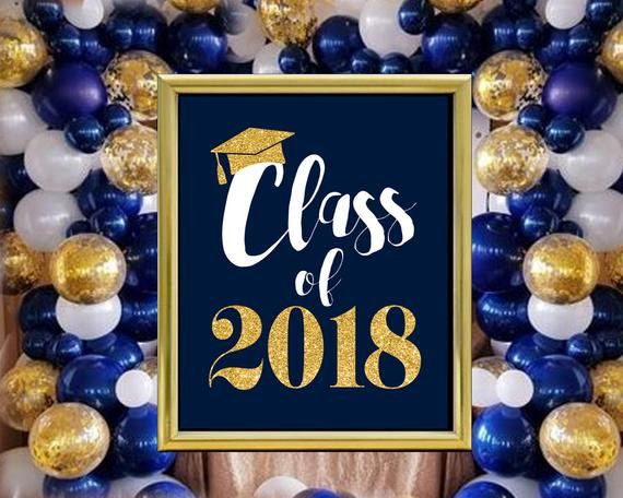 Blue And Gold Graduation Party Ideas
 Navy Blue and Gold Graduation Party class of 2018 Decorations