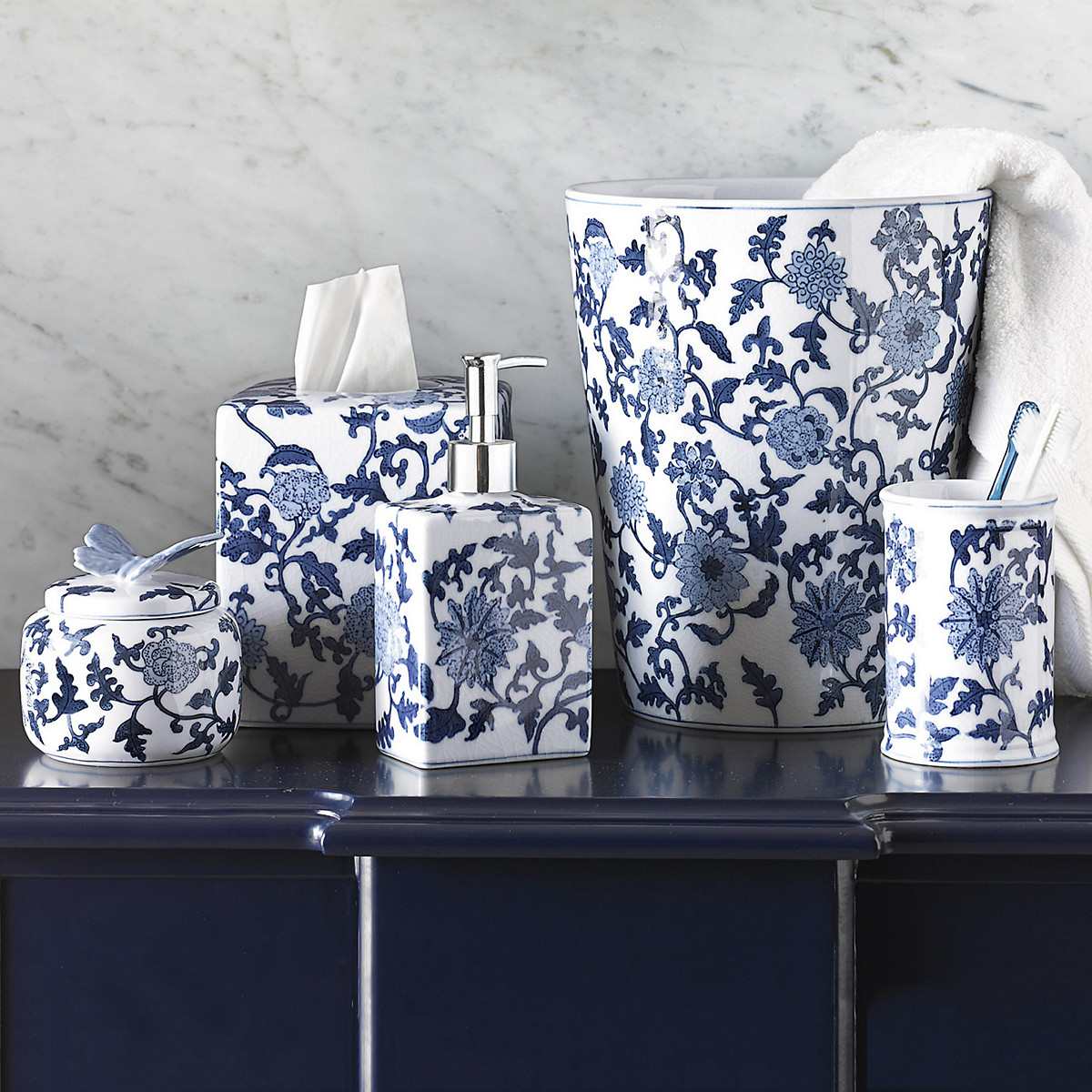 Blue And White Bathroom Decor
 Blue & White Bath Porcelain Wastebasket