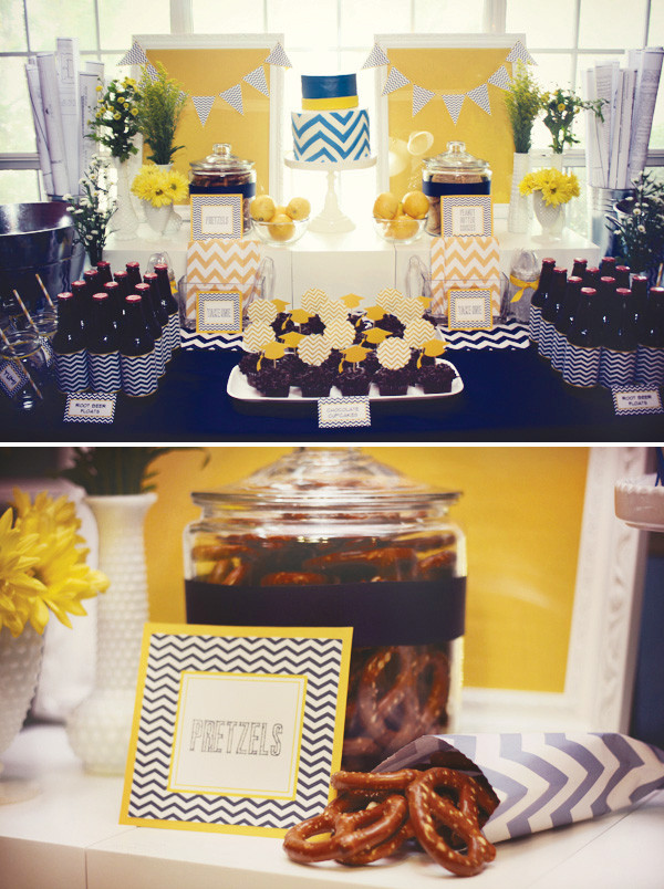Blue And Yellow Graduation Party Ideas
 Chic Navy & Yellow Chevron Graduation Party Hostess