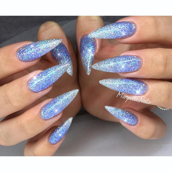Blue Glitter Acrylic Nails
 35 Stunning Pointy Stiletto Nails