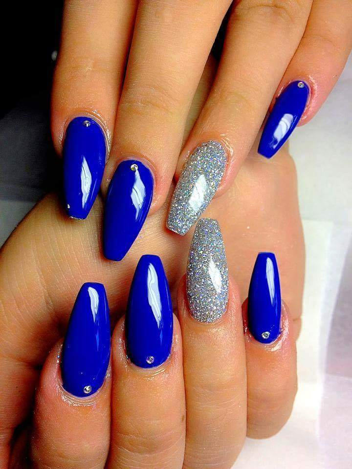 Blue Glitter Acrylic Nails
 Glitter Blue Nails Press on nails Stiletto Nails False