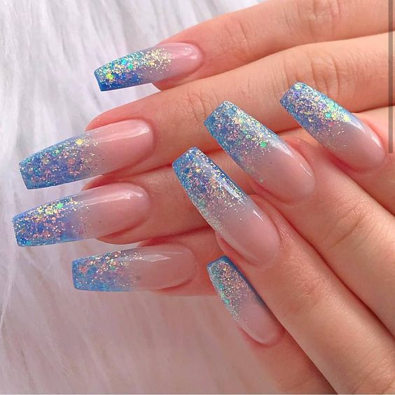 Blue Glitter Acrylic Nails
 40 Colorful Coffin Acrylic Nails To Choose From