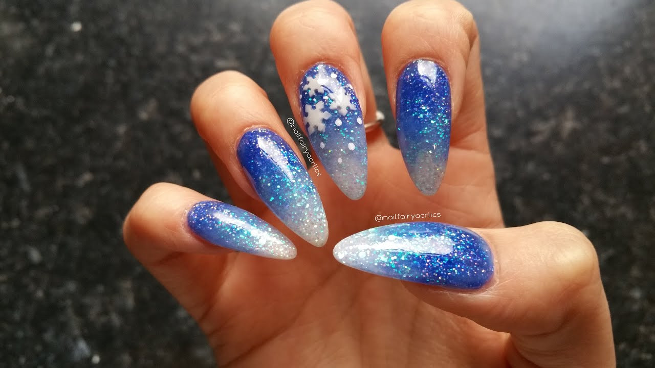 Blue Glitter Acrylic Nails
 Acrylic Nails Blue Glitter Gra nt