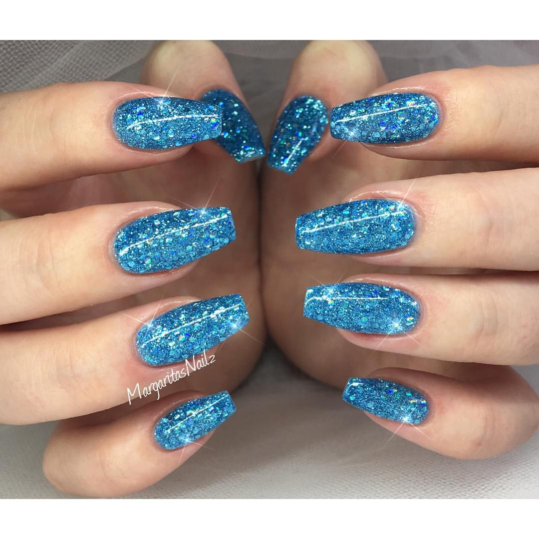 Blue Glitter Acrylic Nails
 Blue glitter nails MargaritasNailz Pinterest