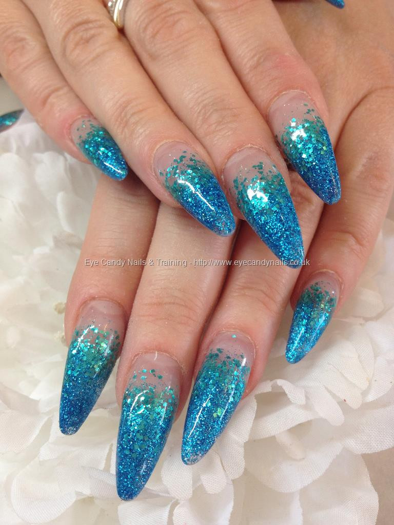 Blue Glitter Acrylic Nails
 Eye Candy Nails & Training Jade and blue glitter acrylic