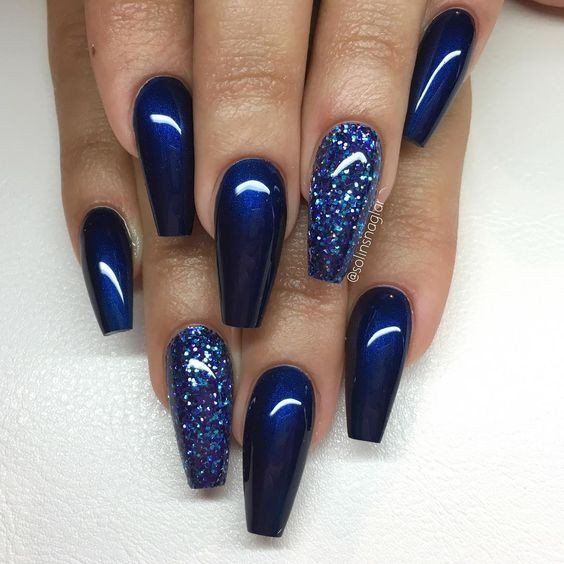 Blue Glitter Acrylic Nails
 Ombre nails for fall 2017 2018