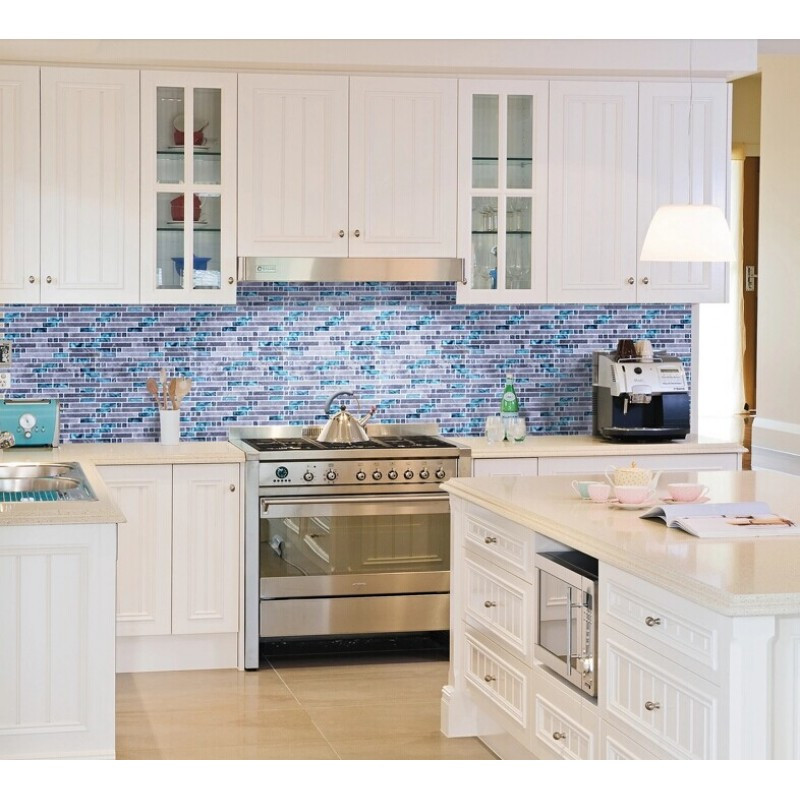Blue Kitchen Tiles
 Grey Marble Stone Blue Glass Mosaic Tiles Backsplash