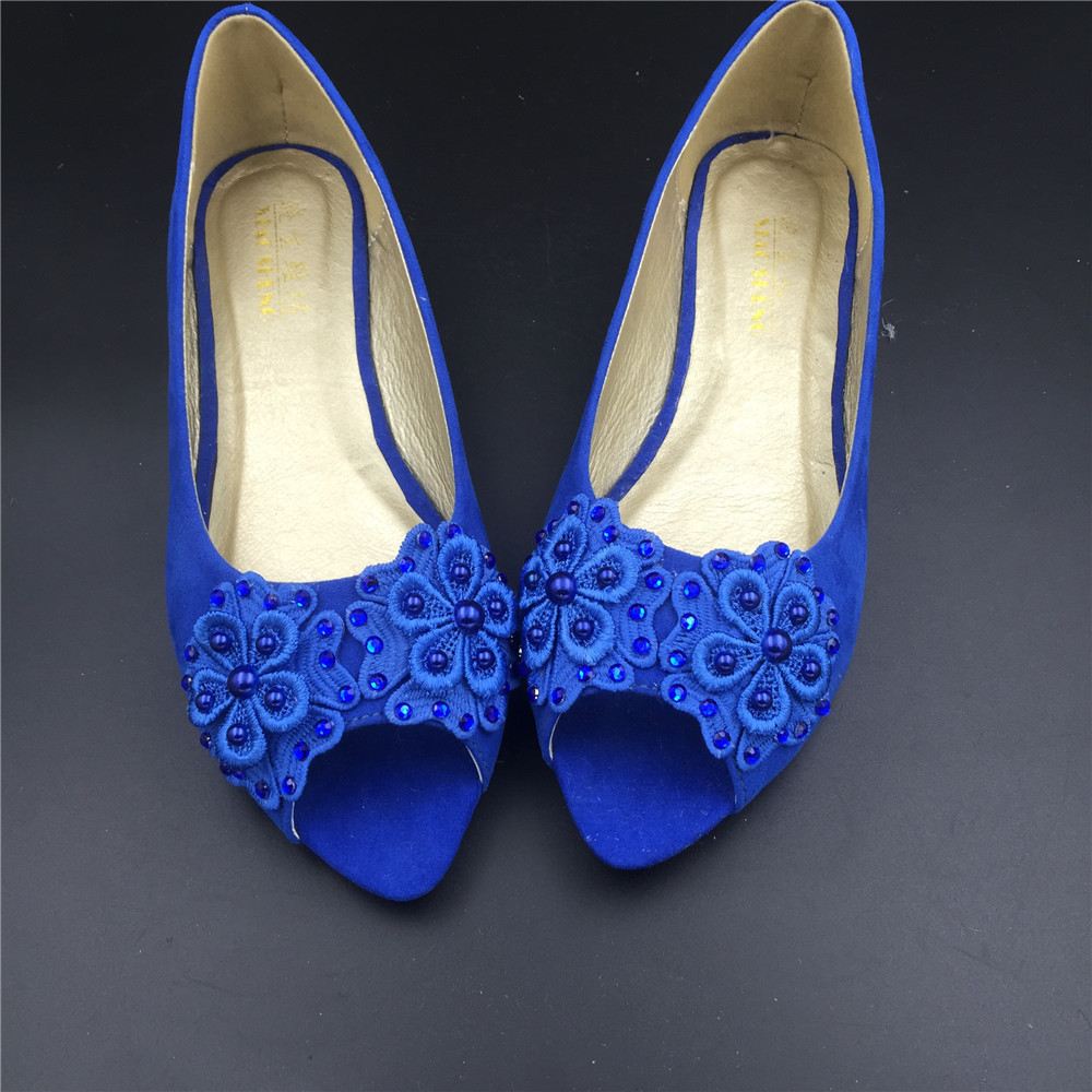 Blue Shoes Wedding
 Blue Low Heels wedding shoes Blue Peep Toe Bridal flats