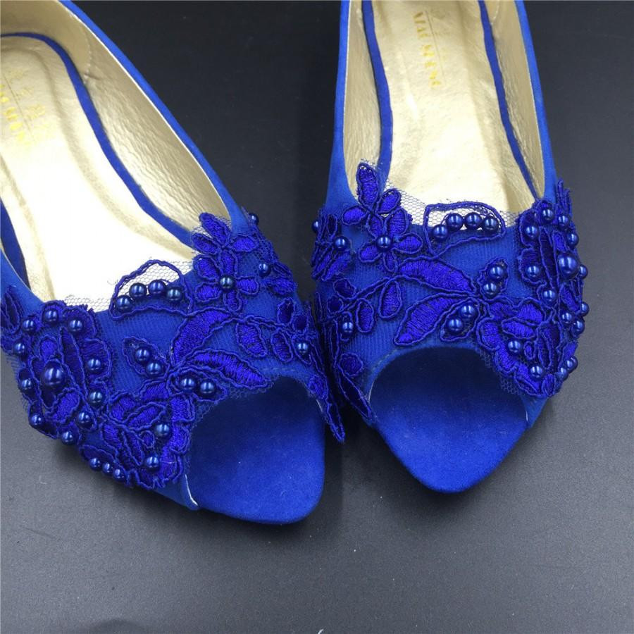 Blue Shoes Wedding
 Blue Vintage Lace Wedding Shoes RoyalblueBridal Ballet