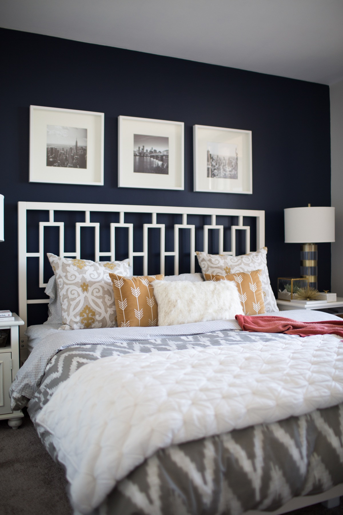 Blue Wall Art For Bedroom
 A Look Inside A Blogger s Navy and Mustard Bedroom My