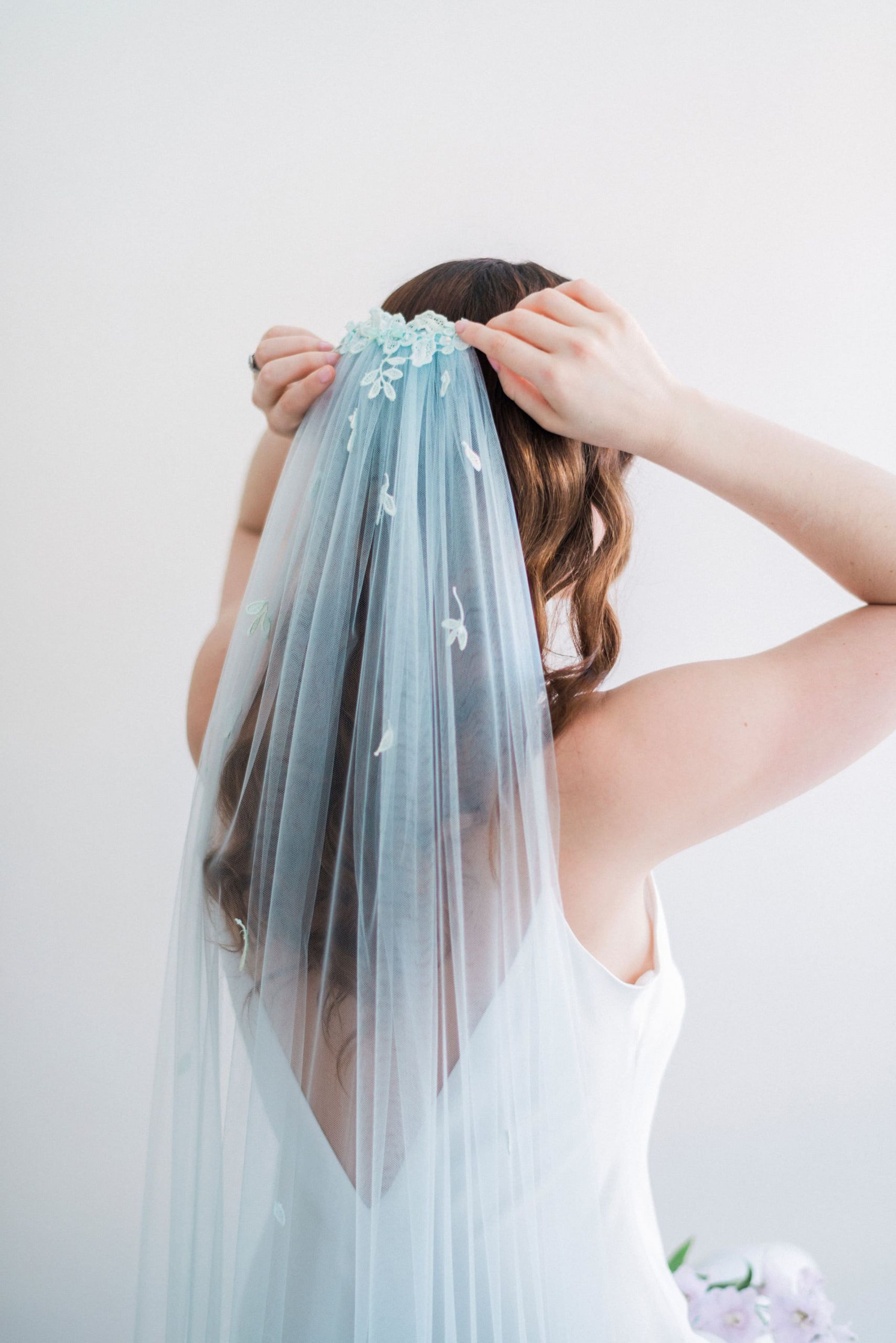 Blue Wedding Veil
 Summer Blue Wedding Veil Sash and Veil