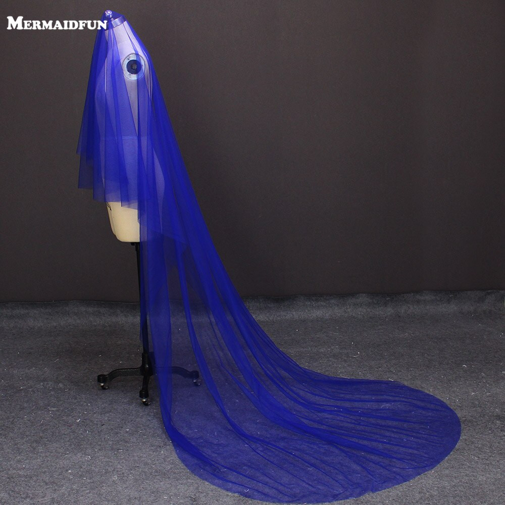 Blue Wedding Veil
 2017 Real Image 3 Meters Royal Blue Long Wedding Veil