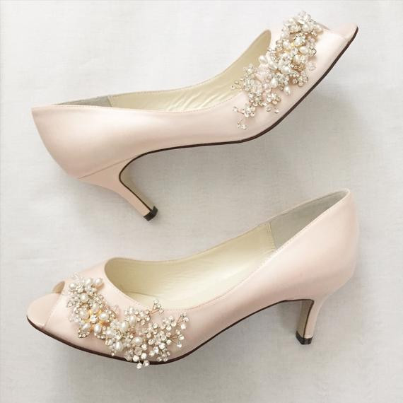 Blush Colored Wedding Shoes
 Blush Gold Wedding Shoes with Pearl and Crystal Vine Flower