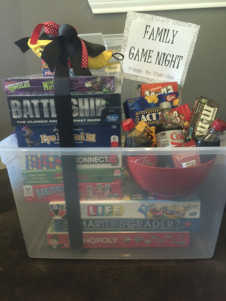 Board Game Gift Basket Ideas
 Family game night silent auction basket