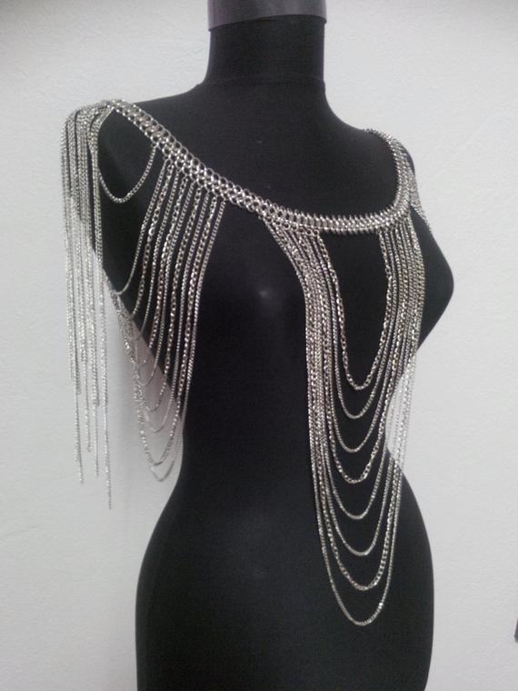 Body Jewelry Shoulder
 Silver Body Chain Body chain Shoulder chain Necklace
