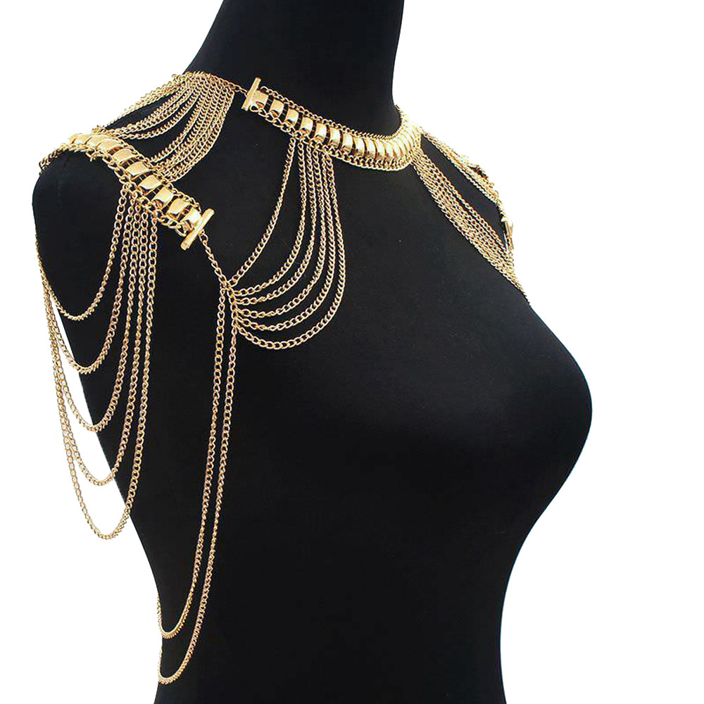 Body Jewelry Shoulder
 Vintage Gold Plated Shoulder Chain Necklace Jewelry