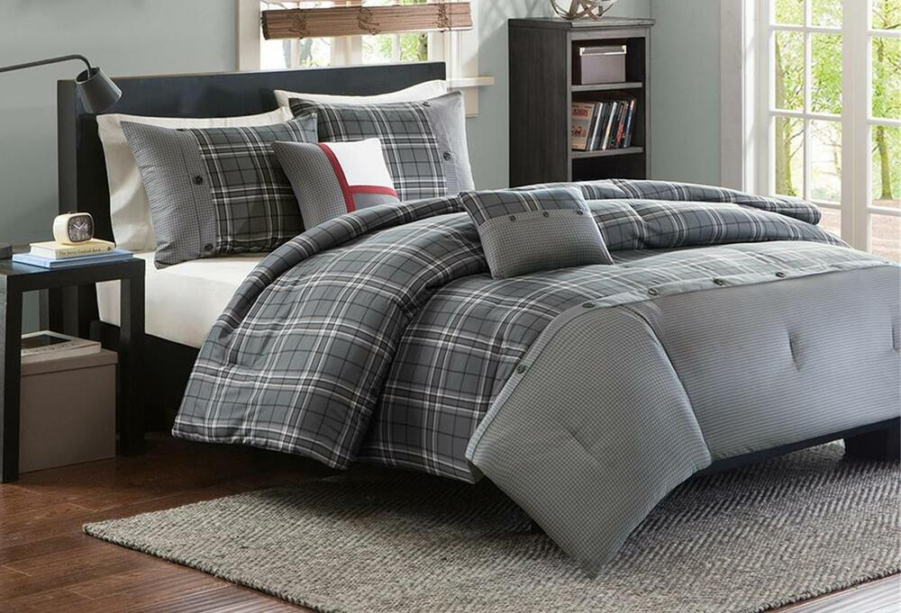 Boy Full Bedroom Sets
 GREY PLAID Twin or Full Queen FORTER SET TEEN BOYS