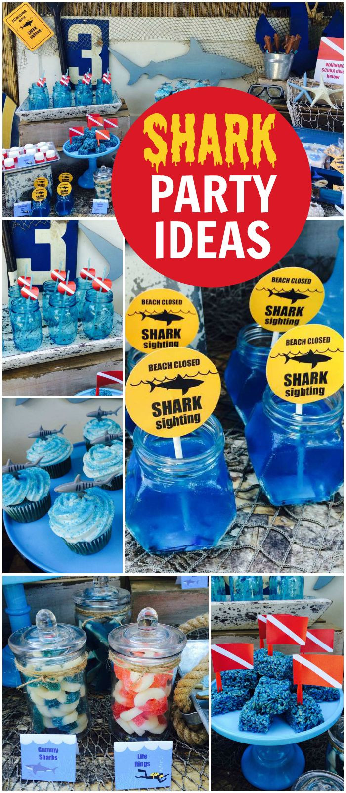 Boy Summer Birthday Party Ideas
 This shark theme is perfect for a pool party See more