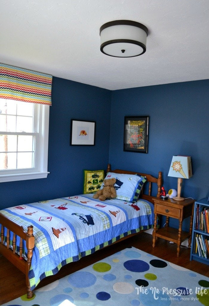 Boys Blue Bedroom
 Eclectic navy blue boys bedroom The No Pressure Life