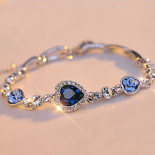 Bracelets For Girls
 Hot Fashion Women Girls Blue Crystal Jewelry Silver Plated