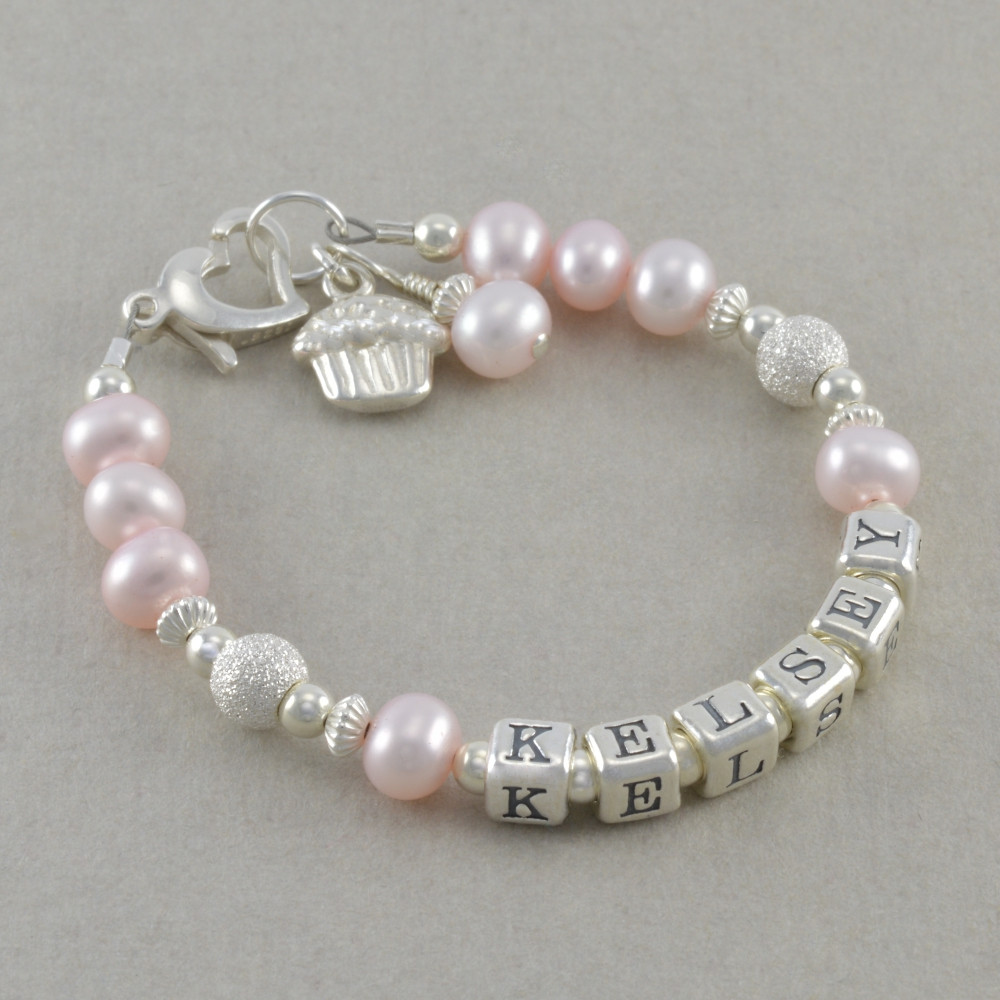 Bracelets For Girls
 Pink Baby Name Bracelet pearls little girls jewelry