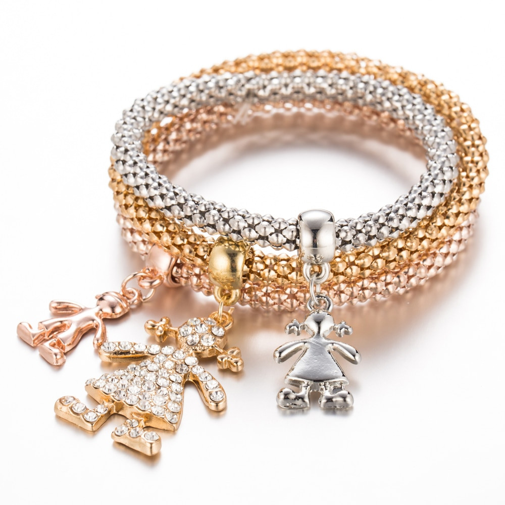 Bracelets For Girls
 3Pcs Girls Charm Bracelets Bangles Gold Silver Plated