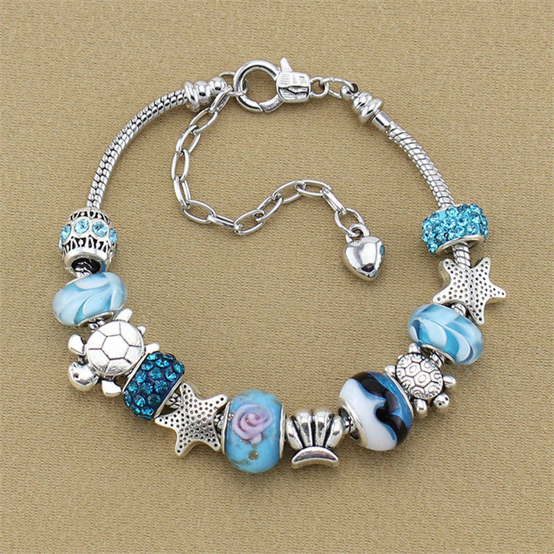 Bracelets For Girls
 Girls Blue Crystal Glass Bead Charm Adjustable DIY Bangles